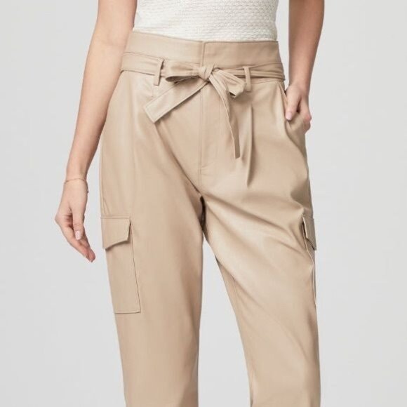 New PAIGE‎ Tami Cargo Pant Taupe Vegan Leather Size 10 - Picture 7 of 15